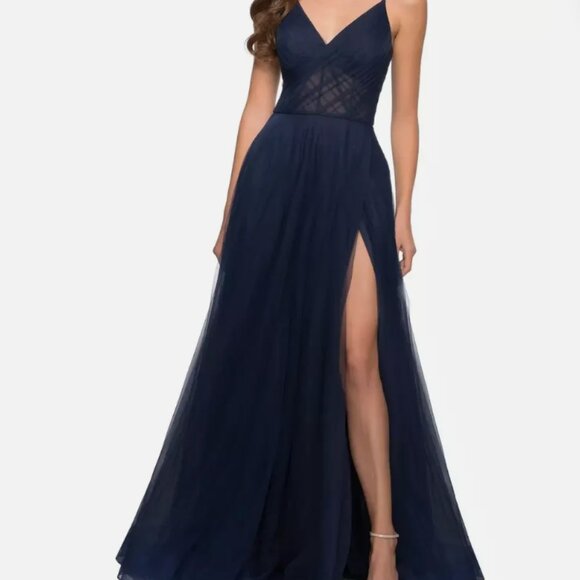 La Femme Illusion A-Line Tulle Ballgown Prom Dress, Size 16 - Picture 1 of 10